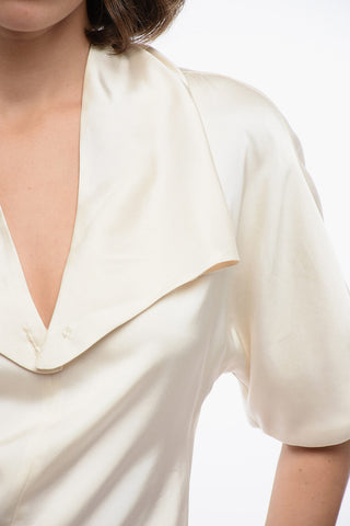 Blusa a Maniche Corte in Satin con Collo Sailor