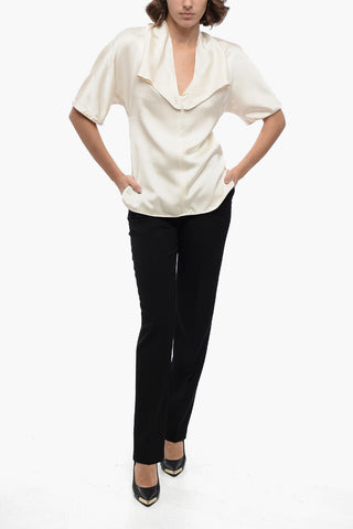 Blusa a Maniche Corte in Satin con Collo Sailor