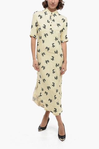 3/4-Sleeved Embroidered Shirt Dress