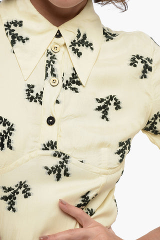 3/4-Sleeved Embroidered Shirt Dress