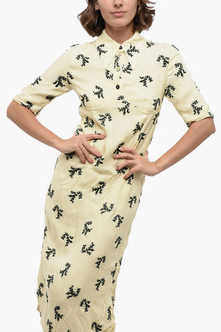3/4-Sleeved Embroidered Shirt Dress