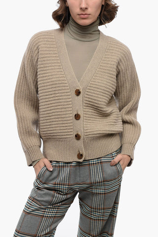 Cashmere Ribbed Cardigan with Jewel Buttons