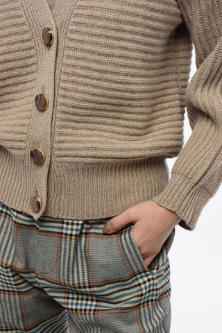Cashmere Ribbed Cardigan with Jewel Buttons