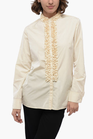 Nylon Shirt with Ruffle Details and Mandarin Collar