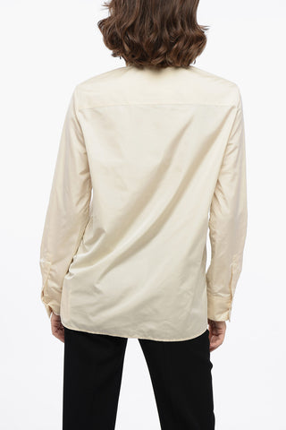 Nylon Shirt with Ruffle Details and Mandarin Collar