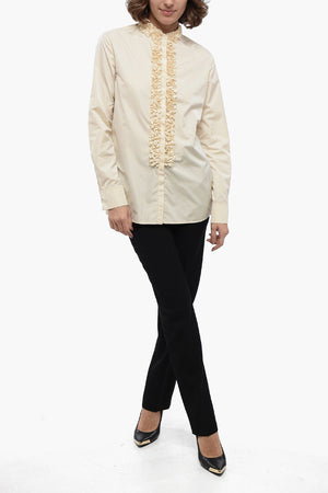 Nylon Shirt with Ruffle Details and Mandarin Collar