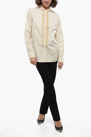 Nylon Shirt with Ruffle Details and Mandarin Collar