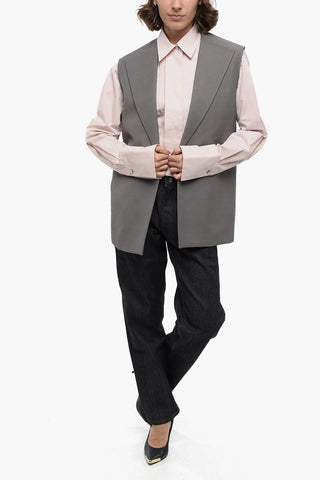 Buttonless Linen-Blend Gilet with Raw-Edge Details