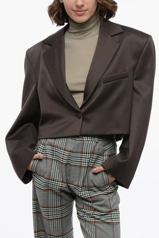 Blazer Crop in Fresco Lana con Fit Oversize