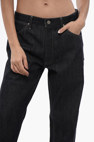 Jeans a Vita Alta in Denim Lavaggio Scuro 18cm