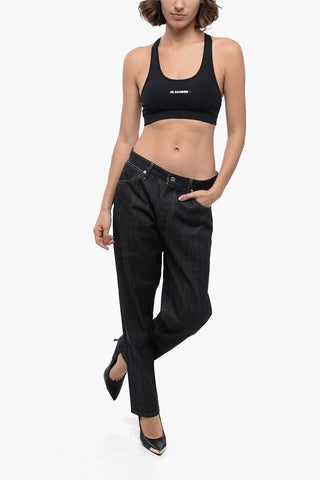 High-Waist-Jeans aus dunkelgewaschenem Denim 18cm