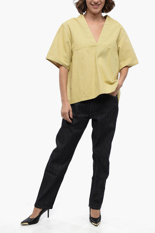 Blusa Asimmetrica in Denim con Scollo a V