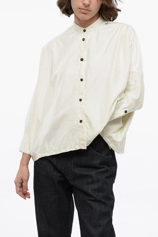 Bluse aus Seidenmix mit koreanischem Kragen