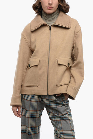 Wool Short Coat with Knitted Collar