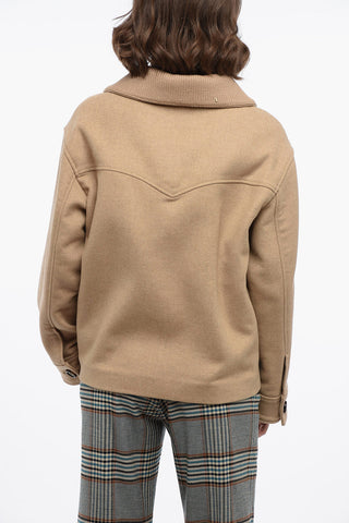 Wool Short Coat with Knitted Collar