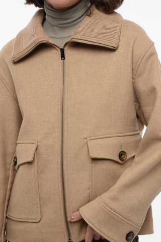 Wool Short Coat with Knitted Collar