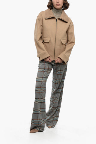Wool Short Coat with Knitted Collar