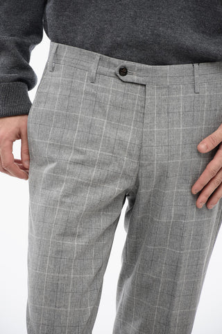 Pantaloni in Misto Lana e Cotone con Motivo a Quadri