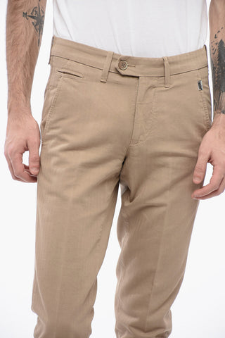 ID Pantaloni Chino in Cotone e Lino a Tinta Unita