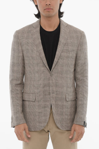 Virgin Wool and Linen Half Lined 2-Buttons Blazer with Flap Pockets