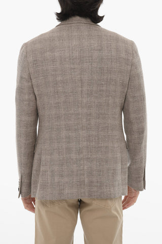 Virgin Wool and Linen Half Lined 2-Buttons Blazer with Flap Pockets
