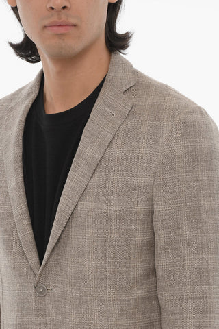 Virgin Wool and Linen Half Lined 2-Buttons Blazer with Flap Pockets