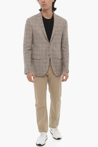 Virgin Wool and Linen Half Lined 2-Buttons Blazer with Flap Pockets