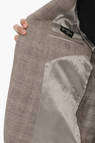 Virgin Wool and Linen Half Lined 2-Buttons Blazer with Flap Pockets