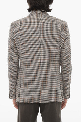 CC COLLECTION Check Virgin Wool and Silk 2-Button Blazer With Notch Lapel