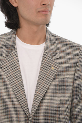 CC COLLECTION Check Virgin Wool and Silk 2-Button Blazer With Notch Lapel