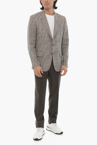 CC COLLECTION Check Virgin Wool and Silk 2-Button Blazer With Notch Lapel