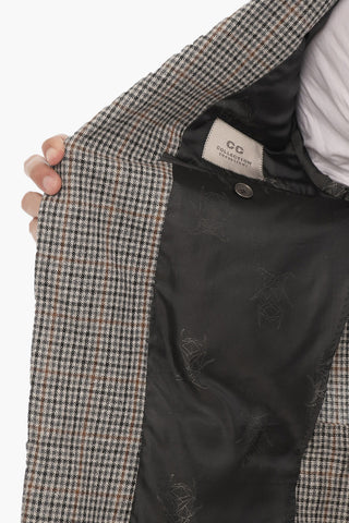 CC COLLECTION Check Virgin Wool and Silk 2-Button Blazer With Notch Lapel