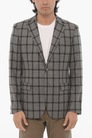 CC COLLECTION Giacca 2 Bottoni in Lana Vergine a Quadri Windowpane