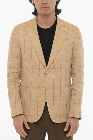 CC COLLECTION Blazer in Puro Lino con Motivo Windowpane