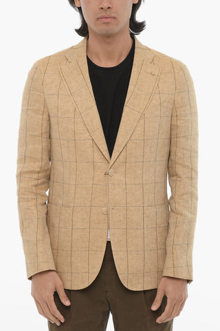 CC COLLECTION Blazer aus reinem Leinen mit Windowpane-Muster