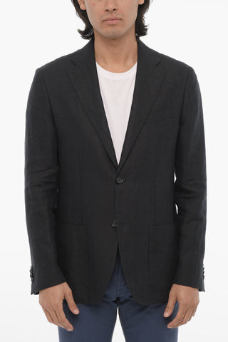 CC COLLECTION Linen Side Vents Notch Lapel REFINED 2-Button Blazer