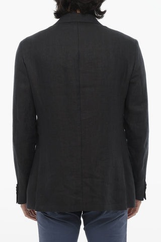 CC COLLECTION Linen Side Vents Notch Lapel REFINED 2-Button Blazer