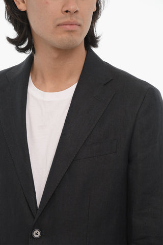 CC COLLECTION Linen Side Vents Notch Lapel REFINED 2-Button Blazer