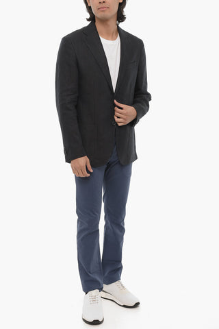 CC COLLECTION Linen Side Vents Notch Lapel REFINED 2-Button Blazer