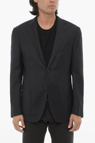 Virgin Wool Hald Lined Blazer with Notch Lapel