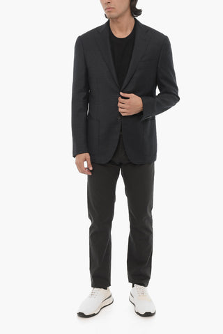 Virgin Wool Hald Lined Blazer with Notch Lapel