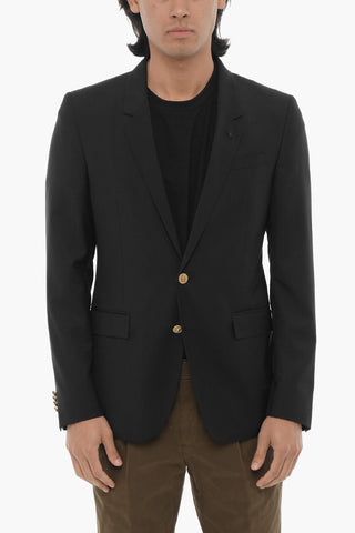 CC COLLECTION Virgin Wool Center Vent Notch Lapel Blazer with Golden Buttons