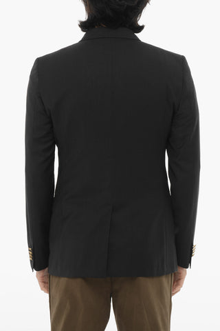 CC COLLECTION Virgin Wool Center Vent Notch Lapel Blazer with Golden Buttons