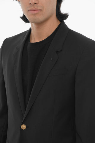 CC COLLECTION Virgin Wool Center Vent Notch Lapel Blazer with Golden Buttons