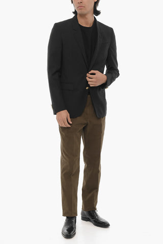 CC COLLECTION Virgin Wool Center Vent Notch Lapel Blazer with Golden Buttons