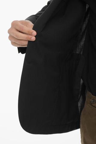 CC COLLECTION Virgin Wool Center Vent Notch Lapel Blazer with Golden Buttons