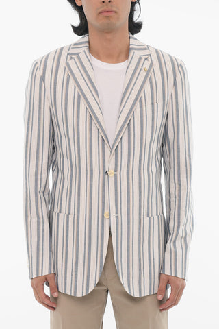 CC COLLECTION Pencil Striped Cotton Blend Blazer with Patch Pockets