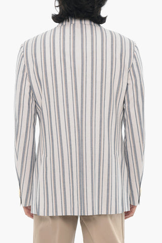 CC COLLECTION Pencil Striped Cotton Blend Blazer with Patch Pockets