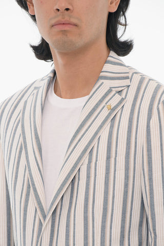 CC COLLECTION Pencil Striped Cotton Blend Blazer with Patch Pockets