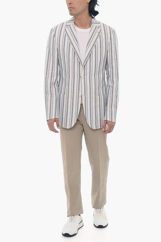 CC COLLECTION Pencil Striped Cotton Blend Blazer with Patch Pockets